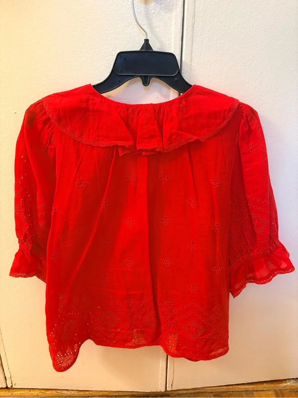 Madewell Ruffled Puff-Sleeve Top in Red Size Small